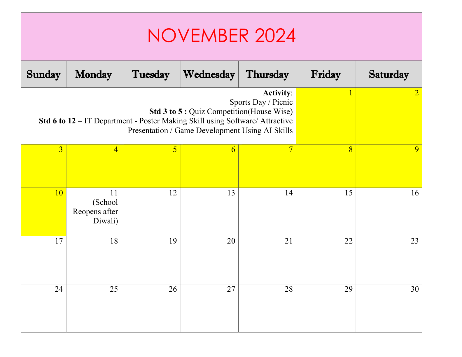 School Calendar | Student's Corner | Shree Narayana Central School (CBSE)